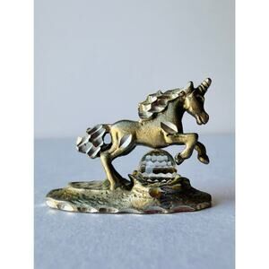 Vintage 1985 Cuter Pewter Unicorn Crystal Orb Fairycore Whimsycore Decor